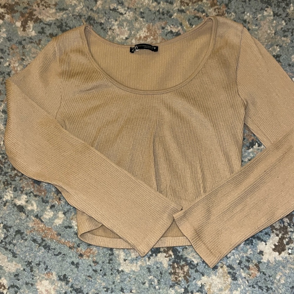 Tan cropped tight, ribbed, Zara, long sleeve